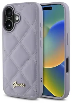 Image de Étui Guess Quilted Metal Logo pour iPhone 16 - violet clair