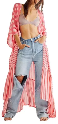 Produktbild von Solidchoice - Langer Kaftan-Kleid, böhmischer Strandüberwurf für Damen