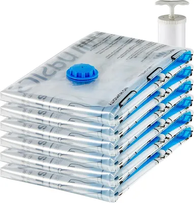 Image de Sacs de rangement sous vide jumbo Amazon Basics avec pompe manuelle, lot de 6