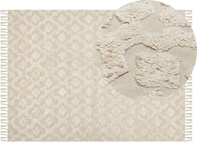 Produktbild von BELIANI Teppich Hellbeige Baumwolle Rechteckig 140 x 200 cm Geometrisches Muster Fransen Handgetuftet Boho Modern Kurzhaar Fußbodenheizung Geeignet