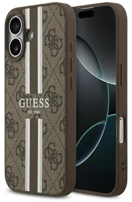 Produktbild von Guess 4G Printed Stripes MagSafe - iPhone 17 Hülle (Braun)
