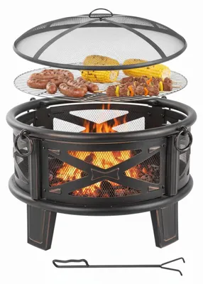 Zdjęcie produktu dla Ognisko z grillem i osłoną przeciwiskrową do ogrodu