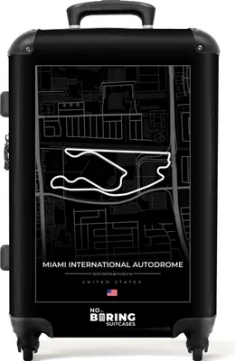 Produktbild von NoBoringSuitcases.com® Großer Koffer - Formel 1 - Rennen - Miami International Autodrome - Rennstrecke - Schwarz und weiß - Kombinationsschloss TSA - Hartschalen Trolley 4 Rollen - 72 liter - Reisekoffer - 66 cmKoffer Mittelgroß 67x43x25 cm, 72L,