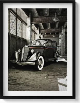 Produktbild von Oldtimer in einer alten Fabrik– Wandbild mit Rahmen – Gerahmtes Bild  – Wanddekoration – 60x80 cm –  Schwarz Rahmen