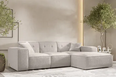 Produktbild von Ecksofa Designersofa CESINA Stoff Ascot Bukla Creme Ottomane Rechts