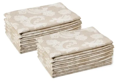 Image de Serviettes en coton jacquard, motif floral, lot de 12 (45x45 cm), couleur beige