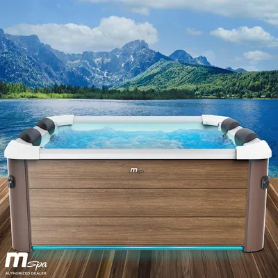 Produktbild von BRAST Whirlpool MSpa Oslo Amber mit Fester Außenwand | LED-Beleuchtung in 20 Farben für 6 Personen | 160x160x65cm | 120 Massagedüsen | Ganzjähriger Einsatz Winterfest | In & Outdoor Pool