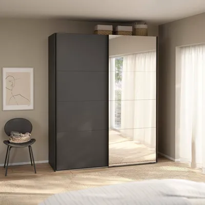 Produktbild von Kleiderschrank 2 Türen Malakas, Schlafzimmermöbel, Schrank, Garderobe, 179x65 h220 cm, Grau