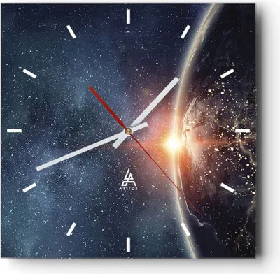 Produktbild von Wanduhr - Quadrat - Glasuhr - Kosmos Erde Sonne - 30x30cm - Schleichendes Uhrwerk - Lautlos - zum Aufhängen bereit - Dekoration Modern - Wanddekoration aus Glas - C3AC30x30-4343