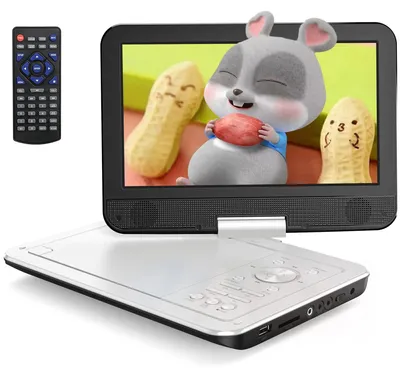 Obrázek produktu pro Yoton 12,5" Přenosný DVD přehrávač s 10,5" otočnou HD obrazovkou pro automobil, včetně nabíječky do auta, napájecího adaptéru, baterie, USB/SD čtečky a funkce TV synchronizace, bílá [Nepodporuje Blu-ray]