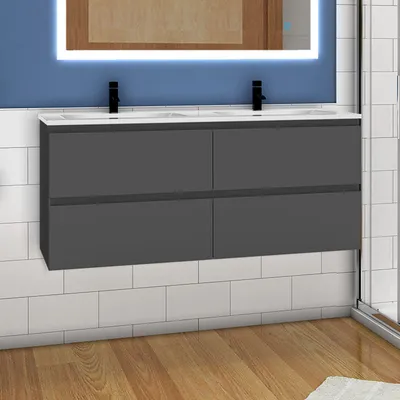 Produktbild von Waschtisch mit Unterschrank 120cm Alast Badmöbel Set Dunklegrau Waschbecken mit Unterschrank MDF Softclose