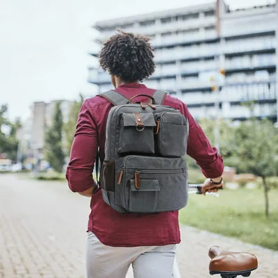 Produktbild von Retro Rucksack, Canvas, grau, Größe L, für Reisen