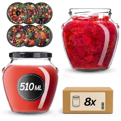 Produktbild von KADAX Einmachgläser 510 ml mit Schraubdeckel fi82mm, Schraubgläser mit Deckel, Honiggläser, Sturzgläser zum Einkochen von Honig (Bunte Gemüse 8 Stück)