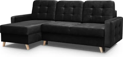 Produktbild von Skandinavisches Ecksofa VINCI mit Schlaffunktion, Velour Polsterecke universelle Schlafsofa (Schwarz)