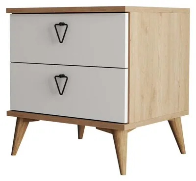 Image de Table de chevet ChevetReproduction chêne et blanc L 52 cm, 2 tiroirs, style bohème