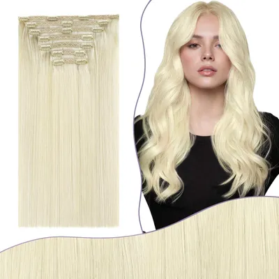Produktbild von Clip-In Echthaar Extensions 135 g, 40 cm, Weißblond