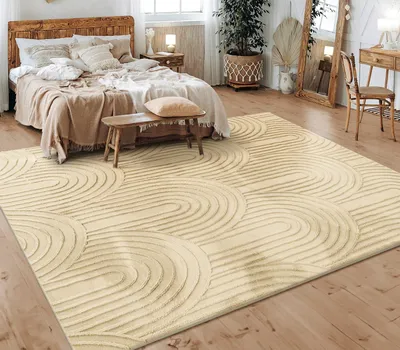 Produktbild von Teppich Kurzflor waschbar Struktur Wohnzimmer schmutzabweisend Beige Rechteckig 120x160 | 100% Polyester | Florhöhe: 10 mm | pflegeleicht