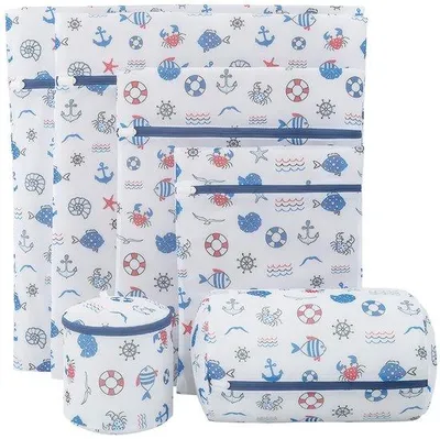 Obrázek produktu pro Sada 6 síťek do pračky, modrá. Sada do pračky pro děti, s uzávěrem na zip, na prádlo, oblečení, ponožky a hračky.