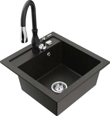 Produktbild von Mexen Vito 1-Becken-Granit-Spüle mit Mischbatterie Savita, Schwarz/Gold metallisch - 6503-75-672601-70