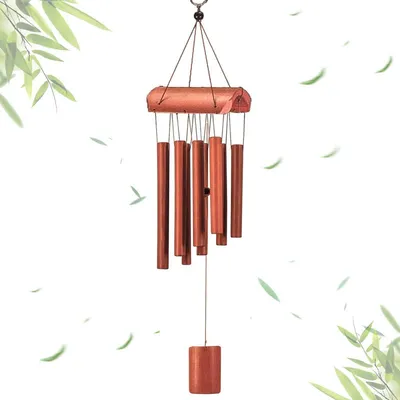 Zdjęcie produktu dla Bambusowy dzwonek wietrzny, 8 rurek, drewniany, do zawieszenia w ogrodzie, na balkonie, naturalny, 65 cm