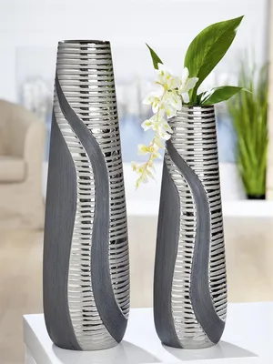Produktbild von Gilde Kegelvase "Sevilla"  anthrazit/silber  Länge 12,0 cm Breite 12,0 cm Höhe 39,0 cm 28094