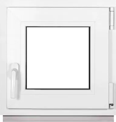 A white plastic window frame with a clear glass pane, shown from the front.