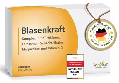 Produktbild von DocVital® Blasenkraft Blasen Tabletten hochdosiert - unterstützend bei Blasenschwäche & Inkontinenz - Komplex aus Schachtelhalmextrakt, Kürbiskern etc