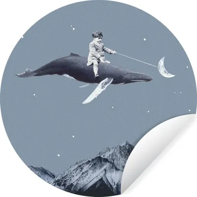 Produktbild von MuchoWow® Runde Wandtattoo - Wandsticker Tapete Aufkleber Weltraum - Junge - Mond - Wal Ø 100 cm Selbstklebend und Repositionierbar - Wandaufkleber - Kreis - Tapetenkreis - Wandbild rund - Schlafzimmerdekoration - Wanddeko - runde Tapete - Kunst für zu Hause