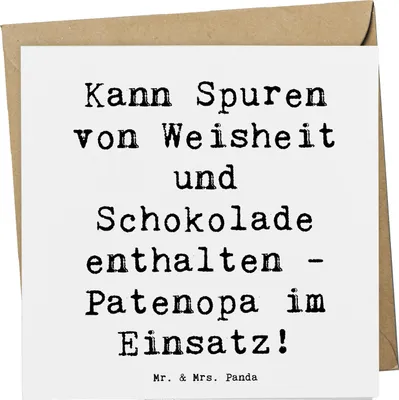 Produktbild von Mr. & Mrs. Panda Grußkarte Spruch Patenopa und Weisheit - Weiß - Geschenk, Großvater, faltkarte, doppelkarte, Verwandte, Familie, Handarbeit, Klappkarte, Weihnachten