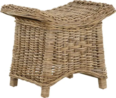 Zdjęcie produktu dla KRINES HOME Podnóżek z zakrzywioną półką, Solidny stołek / podnóżek / stołek wykonany z prawdziwego rattanu (naturalny szary)