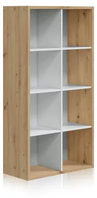 Bücherregal mit 8 Fächern, Eiche/Weiß, 71,5x137x33 cm