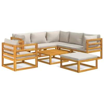 Produktbild von vidaXL 8-tlg. Garten-Lounge-Set mit Hellgrauen Kissen Massivholz