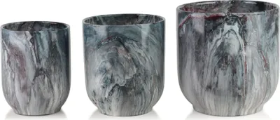 Zdjęcie produktu dla Zestaw doniczek ceramicznych Mondex Neva Marble 29x29x30/23x23x26,5/19x19x24 cm, szaro-białe, 3 sztuki