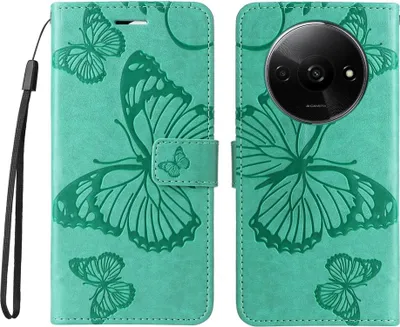 Produktbild von Xiaomi Redmi A3 Hülle - Coverup Schmetterlinge Klapphülle - Mintgrün