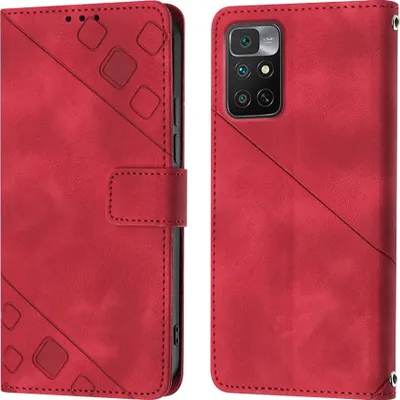 Produktbild von Hülle für Xiaomi Redmi 10 Prägung Flip Leder Brieftasche Schutzhülle mit Ständer Rot