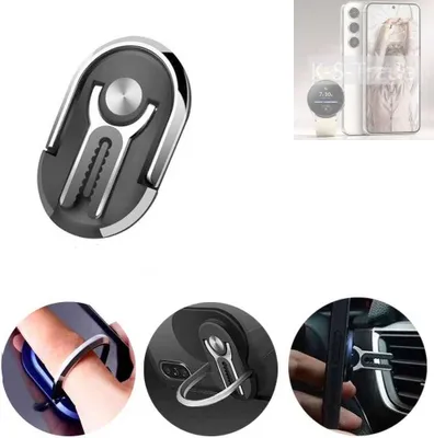Produktbild von K-S-Trade 3in1 Smartphone-Ring Handy-Ring kompatibel mit Samsung Galaxy S23 Fingerhalterung Handyring Tischständer Lüftungsgitter-Halterung Tisch
