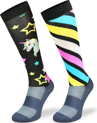 Produktbild von Skiety Reitbekleidung Damen & Herren - Kniestrümpfe für Damen & Herren - Reitsocken Reitsport Damen & Herren - Reitsocke Mädchen - Black Unicorn, 31-34