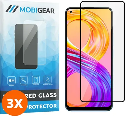 Produktbild von Mobigear Premium 9.98 Realme 8 Pro Panzerglas Gehärtetes Glas Displayschutz - Hüllenfreundlich - Schwarz (3er Pack)