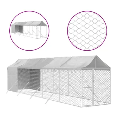 Image de Chenil d'extérieur pour chiens avec toit argenté 2x10x2,5 m