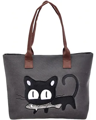 Image de Sac bandoulière Damen avec motif chat, sac cabas en toile