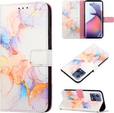 Produktbild von Moto S30 Pro Hülle, Marmor Motiv Kunstleder Tasche Wallet Kartenfächer mit Standfunktion Klapp Schutzhülle für Motorola Moto S30 Pro 5G Bunt