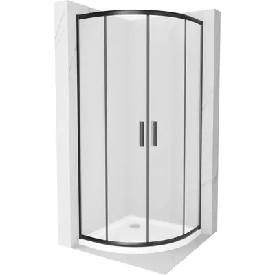 Obrázok produktu pre Mexen Rio polkruhová sprchová kabína 80 x 80 cm, inovať, čierna + závesný bidet Flat, biela- 863-080-080-70-30-4110B