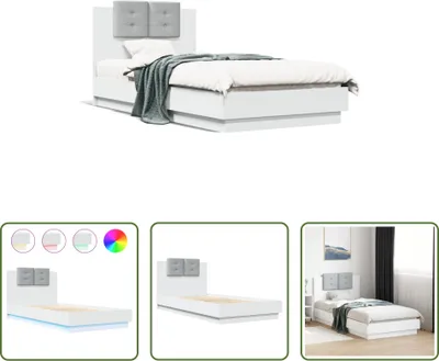 Produktbild von The Living Store Bettgestell mit Kopfteil und LED-Leuchten Weiß 75x190 cm