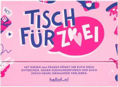 Produktbild von Hellofun! | Tisch für Zwei | Quiz für Paare | Paar Spiele für Paare | Gesellschaftsspiele für Erwachsene | Paarspiel Erwachsene | Spiel der Liebe | Ich liebe dich Geschenk | Für 2 Personen ab 18