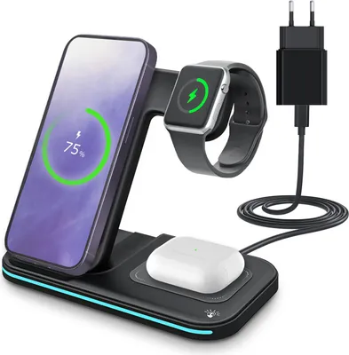 Produktbild von Induktive Ladestation 3 in 1 für iPhone, Apple Watch, AirPods -Inkl. 20W Adapter