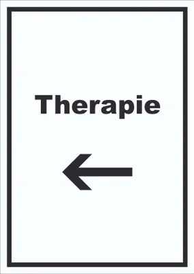 Produktbild von Therapie Schild mit Text und Richtungspfeil links Raum Behandlung hochkant A1 (594x841mm)