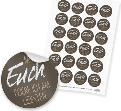 Produktbild von itenga 24x Sticker "Mit euch feiere ich am liebsten" (Motiv 130) braun grau