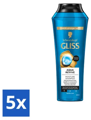 Imagen del producto de 5 champús Gliss Aqua Revive, para cabello hidratado, 250 ml cada uno. Paquete económico de 5 unidades