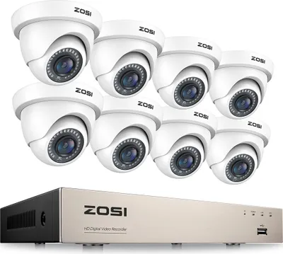 Obrázek produktu pro Bezpečnostní kamerový systém ZOSI, rozlišení 2MP, noční vidění až 80 stop, 8 bílých kamer, žádný