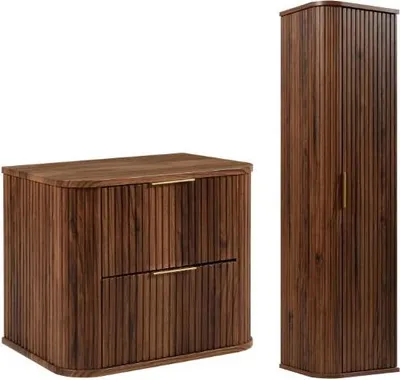 Produktbild von RODAN | Badmöbel Set - 60,4 cm - 2-teilig - Dunkelbraun - Hochwertige MDF Fronten - Badezimmermöbel - Hochschrank - Waschbeckenunterschränke